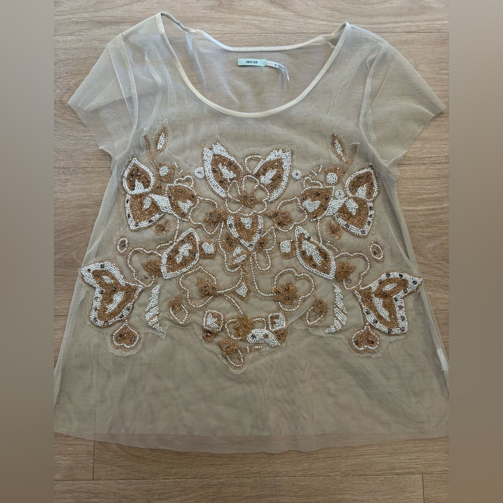 Kimchi Blue Sheer Blouse with Gold Embellishments
